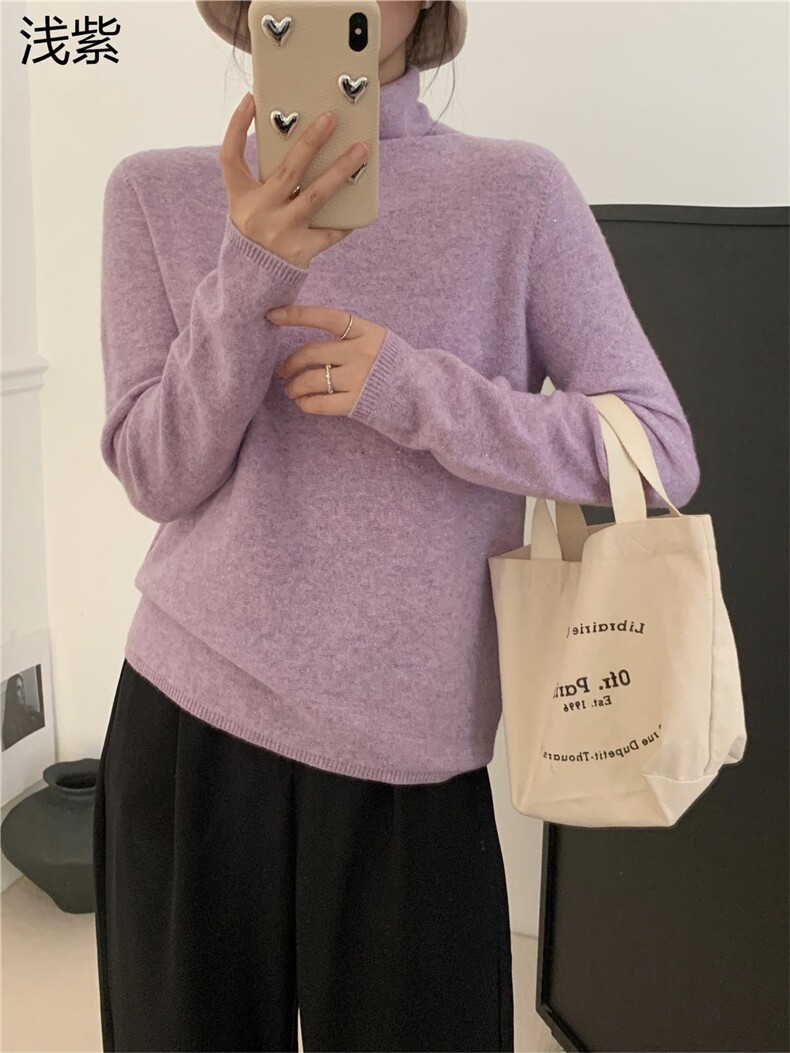 时尚百搭10%立体花纹堆堆领女士打底衫,女装羊绒衫,牧思羊