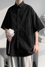 短袖衬衫纯棉夏季五分袖港风潮牌休闲衬衣服A436-0601-P4560，男装衬衫，电商A436