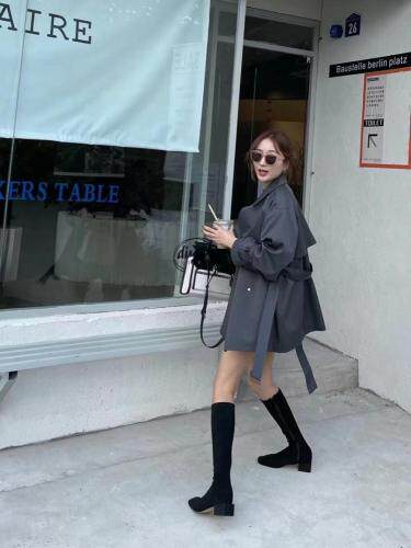 2021秋季新款宽松收腰气质显瘦双排扣风衣外套，女装风衣，L·H·X