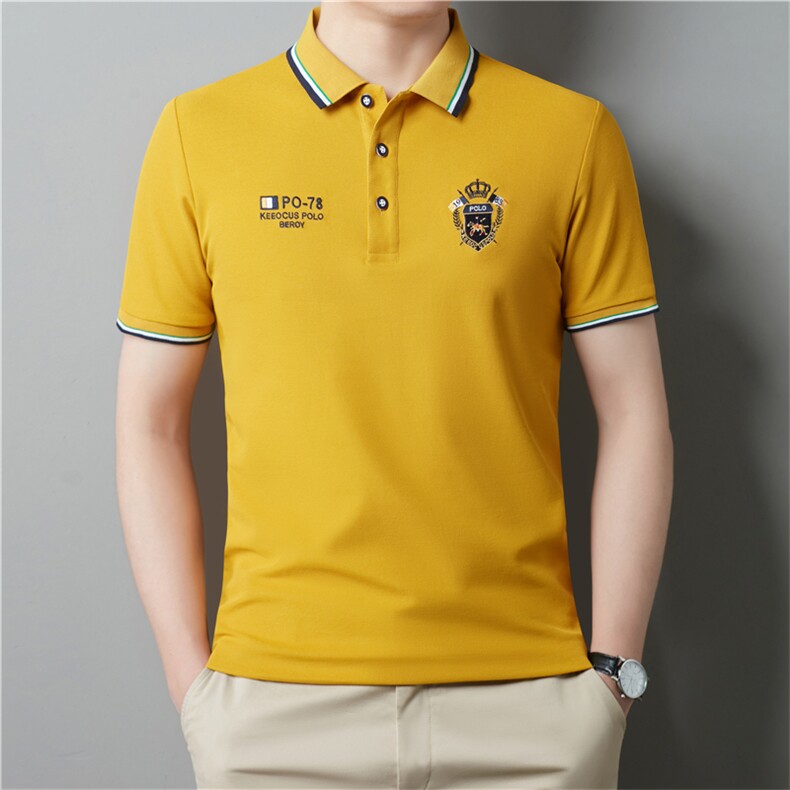 高档短袖T恤男翻领刺绣上衣服夏季中年男士休闲纯色半袖Polo衫潮图片