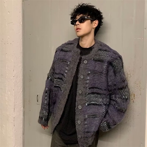 外套针织风百搭ins针织衫毛衣男开衫条纹毛衣 MK206 P55图片