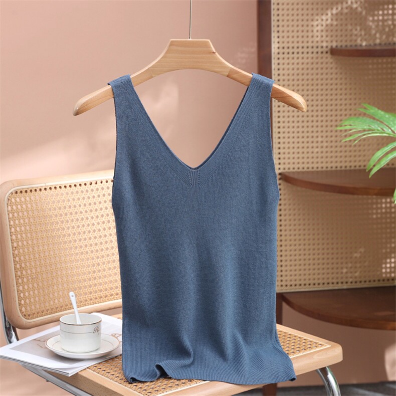 25年夏白色冰丝针织西服内搭修身显瘦短款吊带背心女打底薄款小衫，女装背心吊带，暖姿羊绒