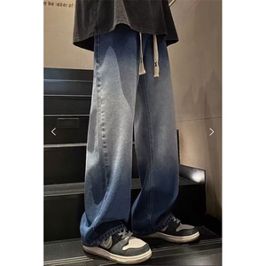 wassup happy美式渐变牛仔裤男款春秋夏季潮流宽松阔腿裤休闲裤子图片