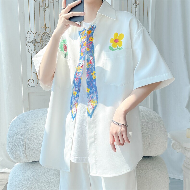 2025夏季新款旋律风车大码印花学院风衬衫M-5XHC25346-特P30,男装衬衫,电商A022