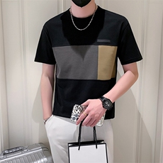 夏季男士短袖T恤潮牌2025新款拼接纯棉半袖体恤A313-88227-P48，男装T恤，电商A313