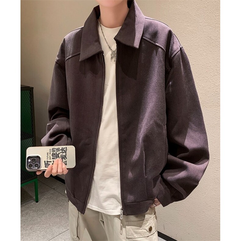 烟紫色短款夹克男cleanfit外套翻领纯色立体剪裁复古时髦JY161,男装夹克,星座1116A（原606A-3）