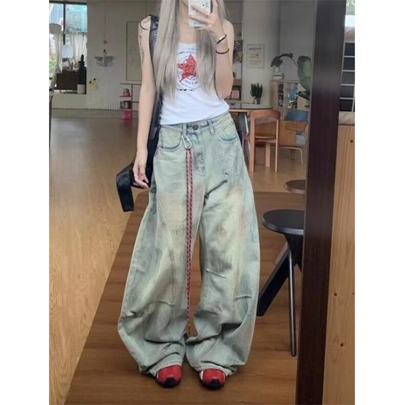 潮嘻哈废土泥染做脏牛仔弯刀裤子女情侣宽松长裤女休闲裤NB3153,男装牛仔裤,星座1116A（原606A-3）