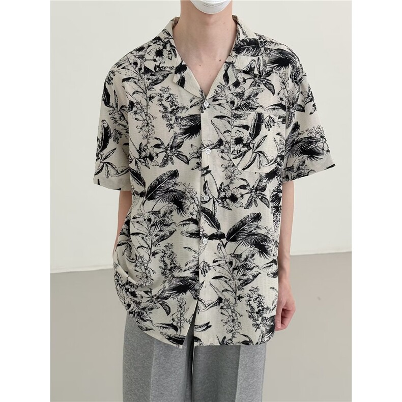 夏季痞帅花衬衫男韩系复古设计冰感薄款短袖潮牌CA668-P30,男装T恤,星座208-5