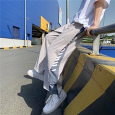 直筒束脚裤男拼色高街裤子2021新款炸街宽松帅气休闲裤夏K26-P30，男装休闲裤，星座1008