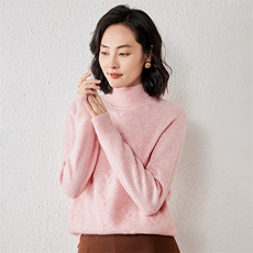 2025年秋季新款百搭女士提花半高圆领套头衫，女装针织衫/毛衣，春贝羊绒