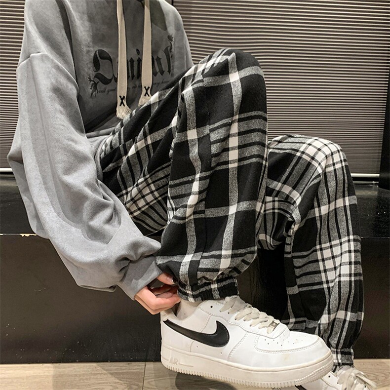 2025春季男装宽松休闲格子束脚休闲裤港风运动裤DM184-P45,女装休闲裤,电商D321-1