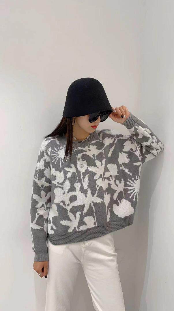 大版双色花毛衣，女装针织衫/毛衣，SHANGCHUN·W 汪尚春