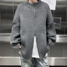 复古拉链针织毛衣外套男秋冬慵懒风百搭宽松长袖开衫上衣2860P53，男装针织衫/毛衣，星座410-2