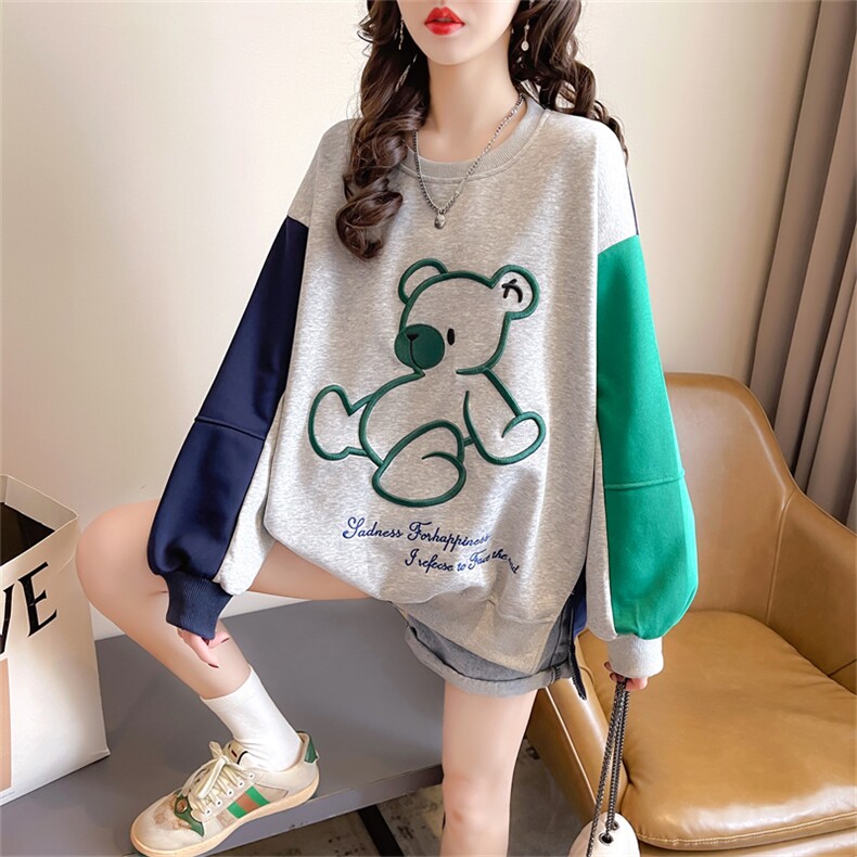 K9658韩版宽松刺绣卡通拼接插色大码女装薄款卫衣女P45，女装卫衣/绒衫，星座309B-2