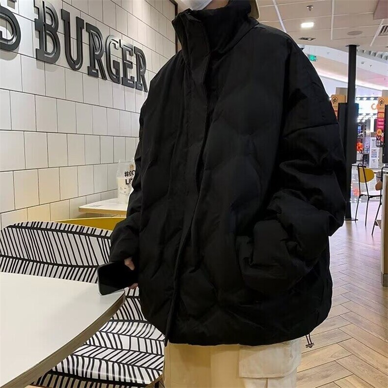 黑色菱形格棉服棉衣外套男冬季cleanfit短款美式高街M6133/特P83,男装棉衣,电商D202-1