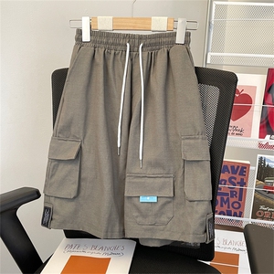 夏款男短裤纯棉工装大口袋贴标宽松五分短裤D509 P30图片
