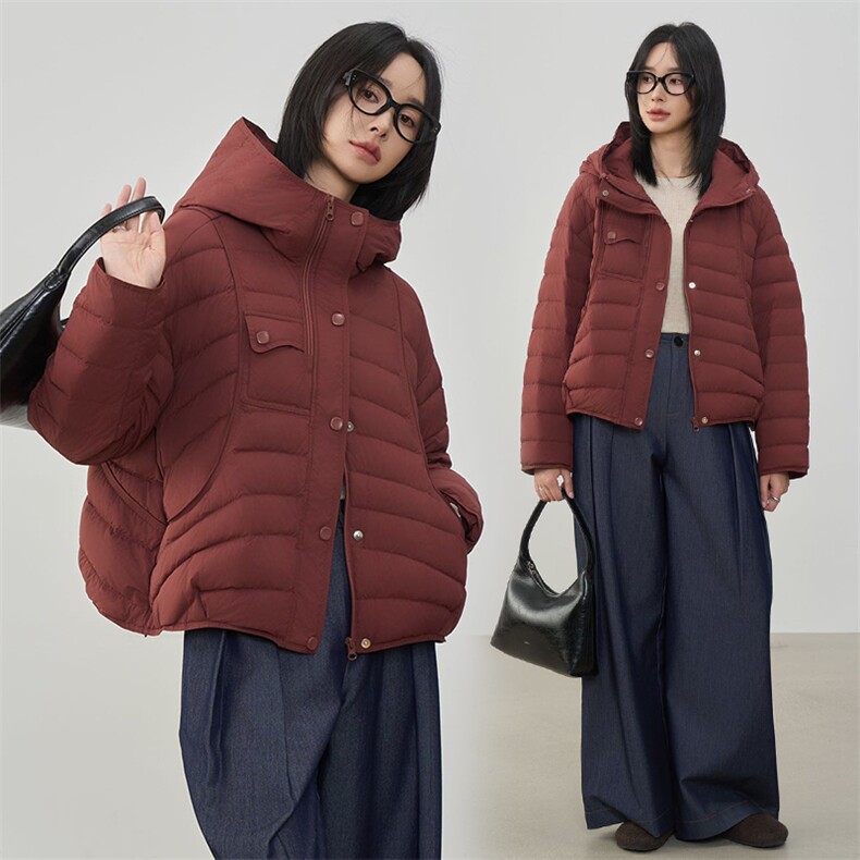 现货2025年冬季90白鸭绒休闲风常规保暖有帽不可拆,女装羽绒服,阳光伊恋