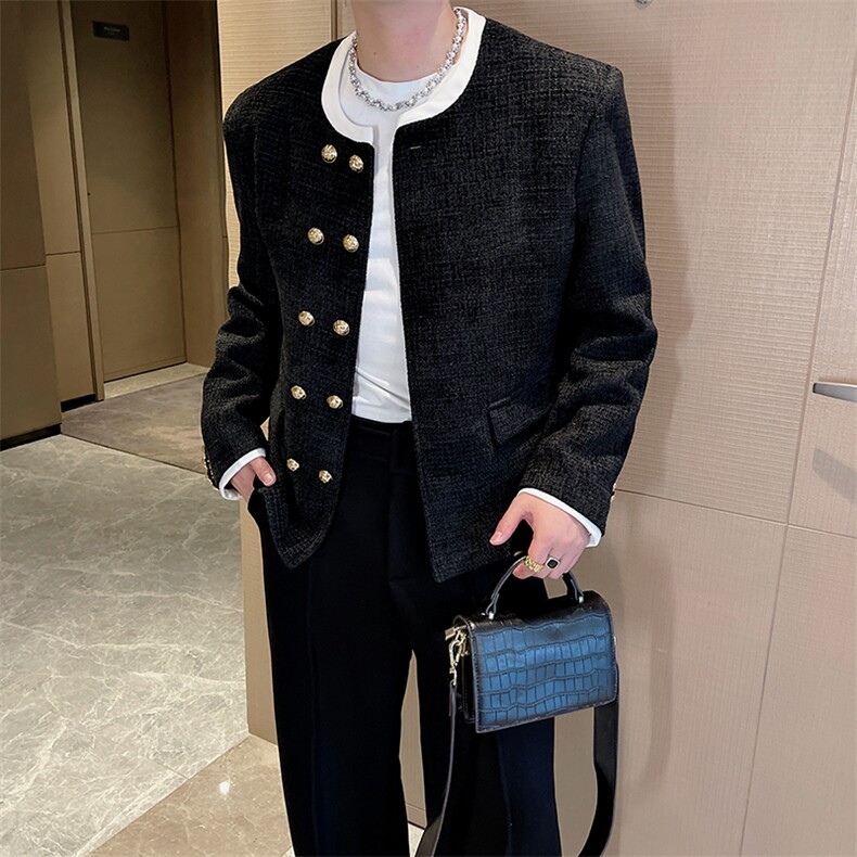 秋季高级感金扣设计双排扣小香风外套男韩版无领夹克2360-1P123,男装夹克,电商B267