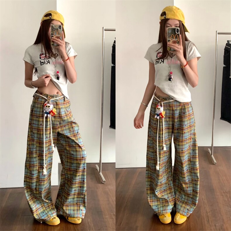 美式复古撞色条纹阔腿裤男女宽松休闲百搭潮流拖地长裤L9010-P40，男装休闲裤，星座1008-1