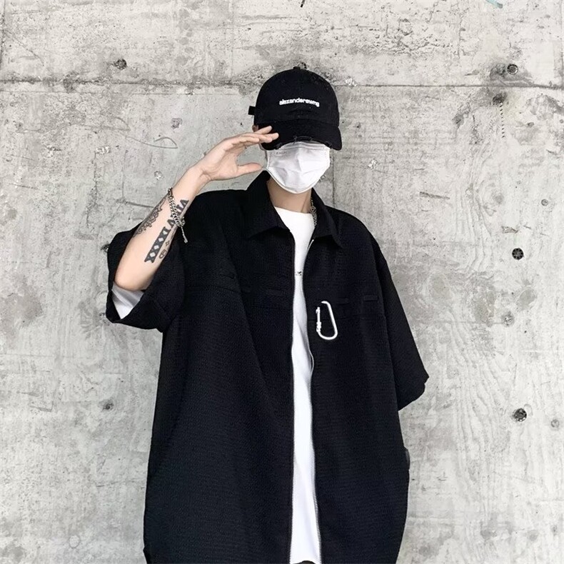 夏季新款衬衫潮流慵懒男方领衬衫 P40图片