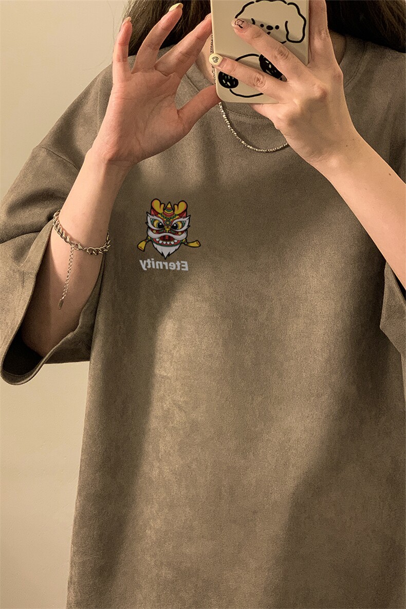 中性2026夏装新款宽松麂皮绒短袖T恤男女情侣装大码半袖衫S301P25,男装T恤,电商A233-1