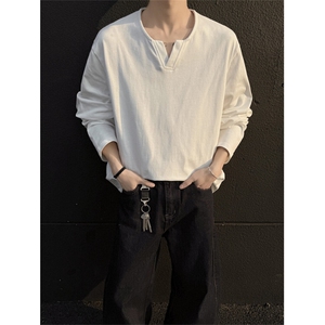 现货全棉男士老钱风长袖T恤百搭潮图片