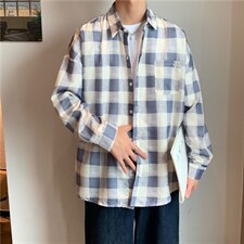 夏季春秋休闲长袖潮衣服薄男士日系格子衬衣新款外套W1253-P35，男装衬衫，星座512-4