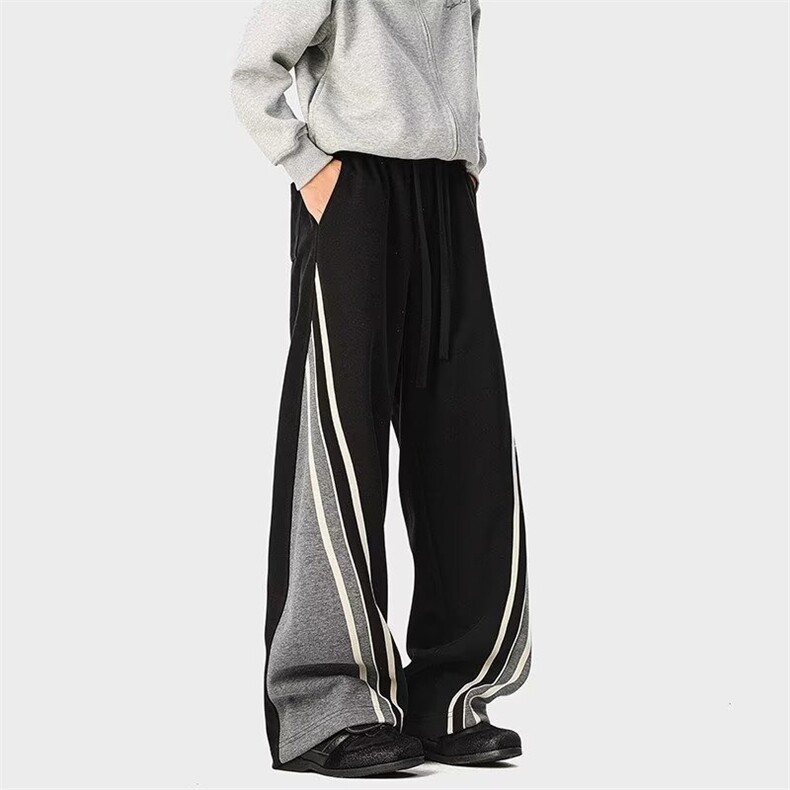 美式条纹拼接弯刀休闲卫裤男女潮牌运动裤子直筒长裤MKL33P49,男装休闲裤,星座1013-5