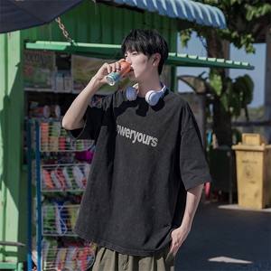 美式水洗做旧复古高街短袖T恤潮流宽松B225-T9348-P45-X59-有货图片