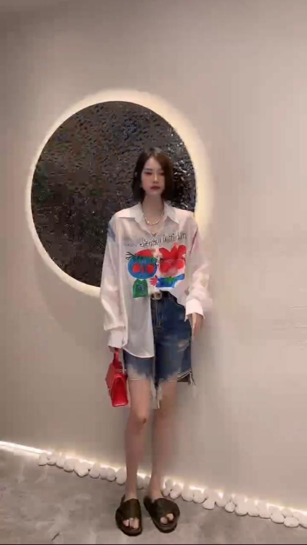 夏季新款欧洲站洋气卡通小人头衬衫,女装衬衫,L·H·X