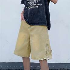 牛仔短裤男夏季高街潮牌休闲潮流五分裤宽松大码裤子N06671-P45，男装牛仔裤，星座308B-1