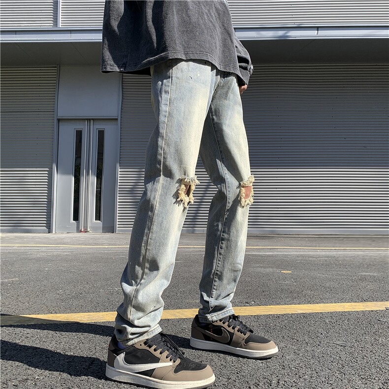 美式破洞泼墨潮流痞帅宽松百搭牛仔裤ZK832-P65,男装牛仔裤,星座313A(原308A-2)