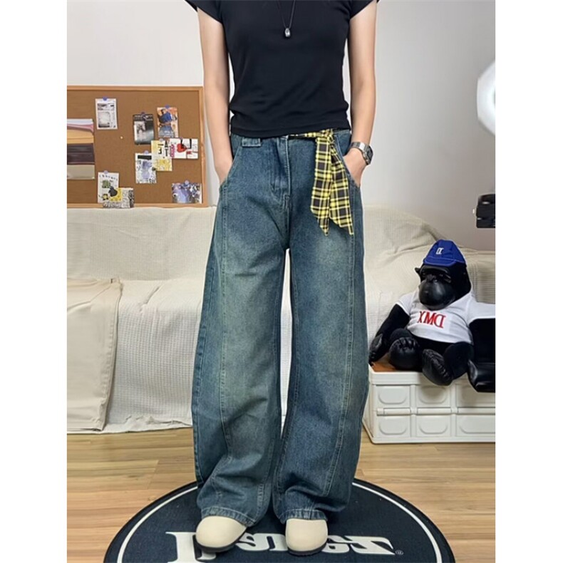 春季美式复古水洗做旧工艺牛仔裤男宽松弯刀拖地裤潮长裤NB251,男装牛仔裤,星座1116A（原606A-3）