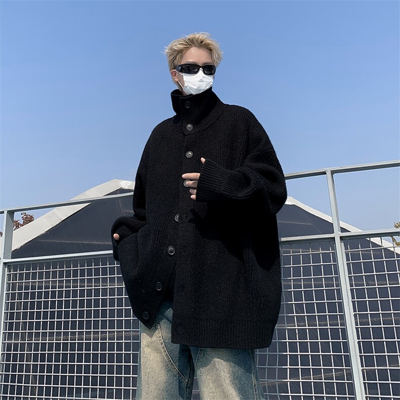 秋季韩版潮牌纽扣套头针织衫新款高领长袖毛衣男装上衣 W7966-P52图片