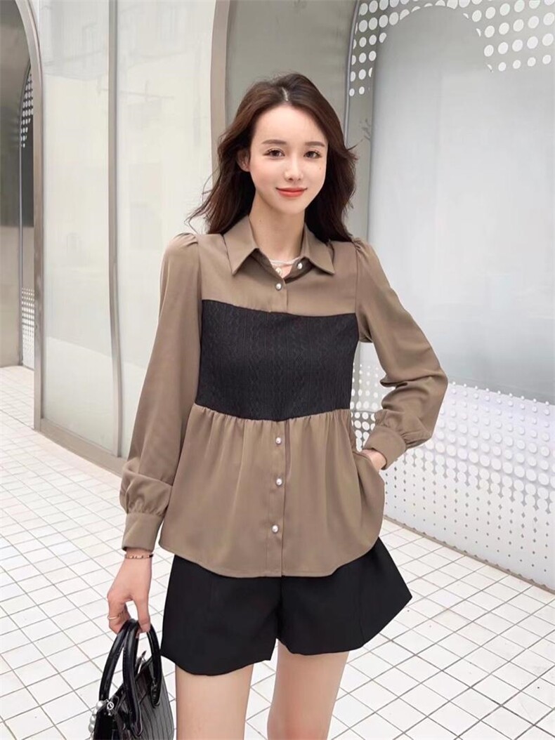 针织拼接衬衫，女装衬衫，阿爆