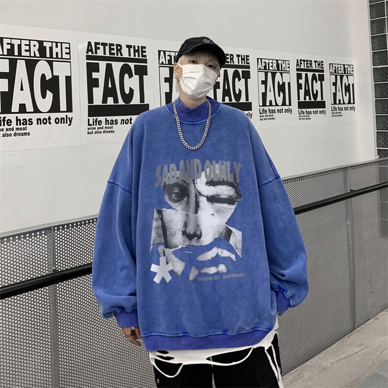 水洗做旧加绒加厚卫衣男23冬高领抽象印花打底衫XZ514-2-X59-P78,男装T恤,星座514-2(原B239)