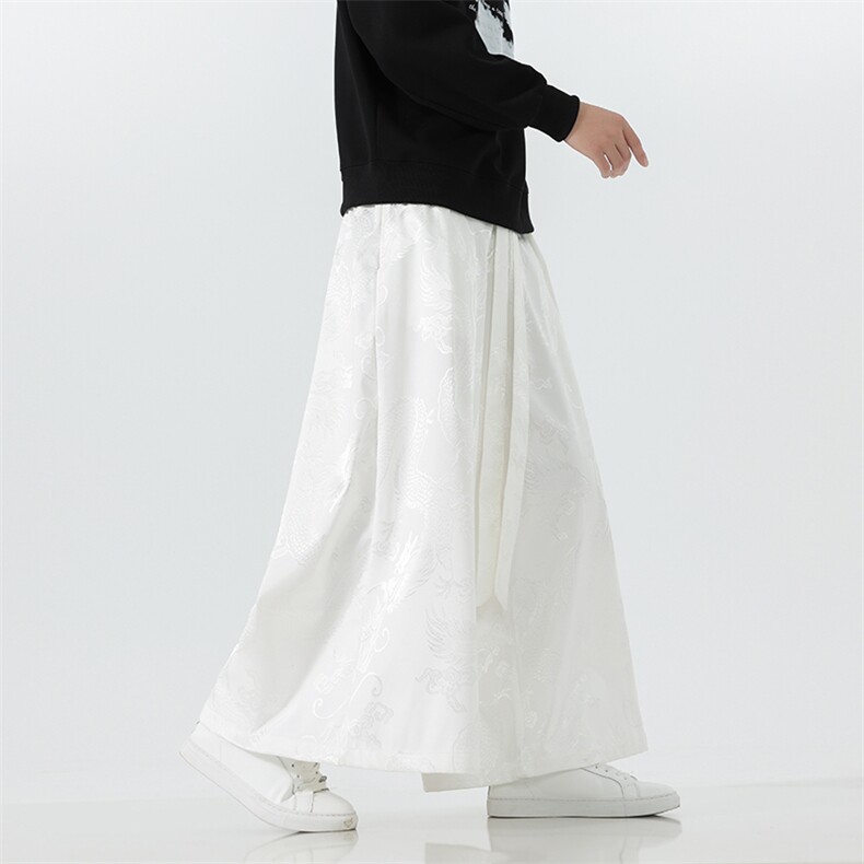 2025秋冬新中式马面裤汉服龙纹阔腿裤K375加厚P65-常规P55,男装民族服装,电商A057B