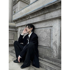 现货~戗驳领西装外套垫肩休闲宽松挺阔黑色男女西服夹克X892-P105，男装夹克，星座1004-3