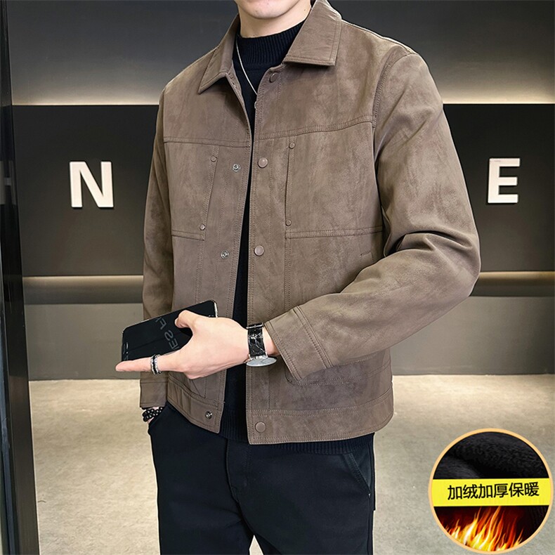 冬季加绒加厚麂皮外套男2025新款痞帅潮牌皮夹克 A313-5888-P145图片