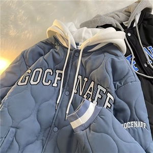 菱形格棉服男款冬季加厚棉衣美式复古棒球服青少年外套冬装棉袄子