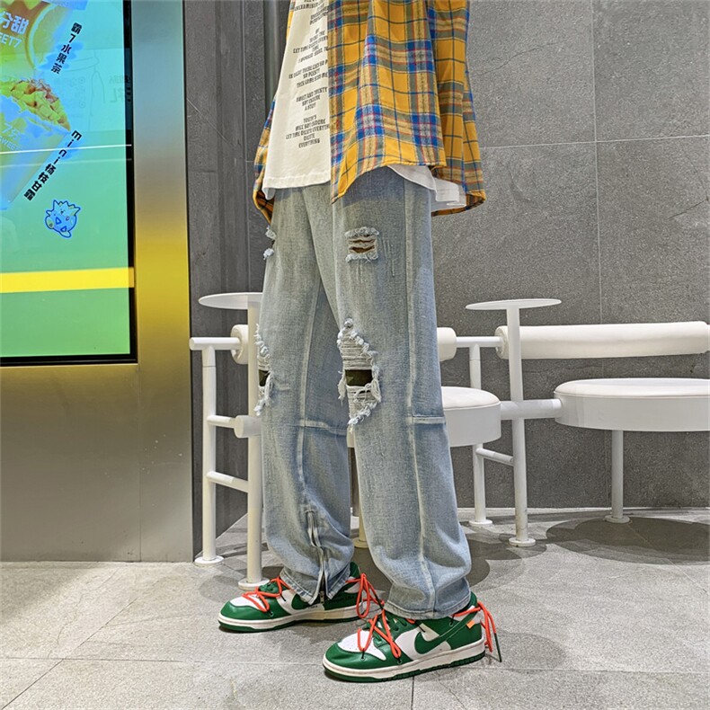 破洞牛仔裤男2023新款韩版宽松直筒休闲阔腿裤男K3170-P42,男装牛仔裤,星座512-2