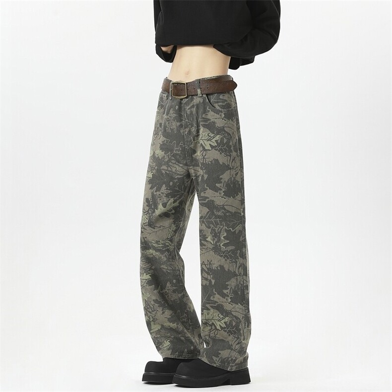 25年春款树叶印花洗水休闲裤宽松工装裤（现货）C323-1-7814-TP45，男装休闲裤，电商C323-1