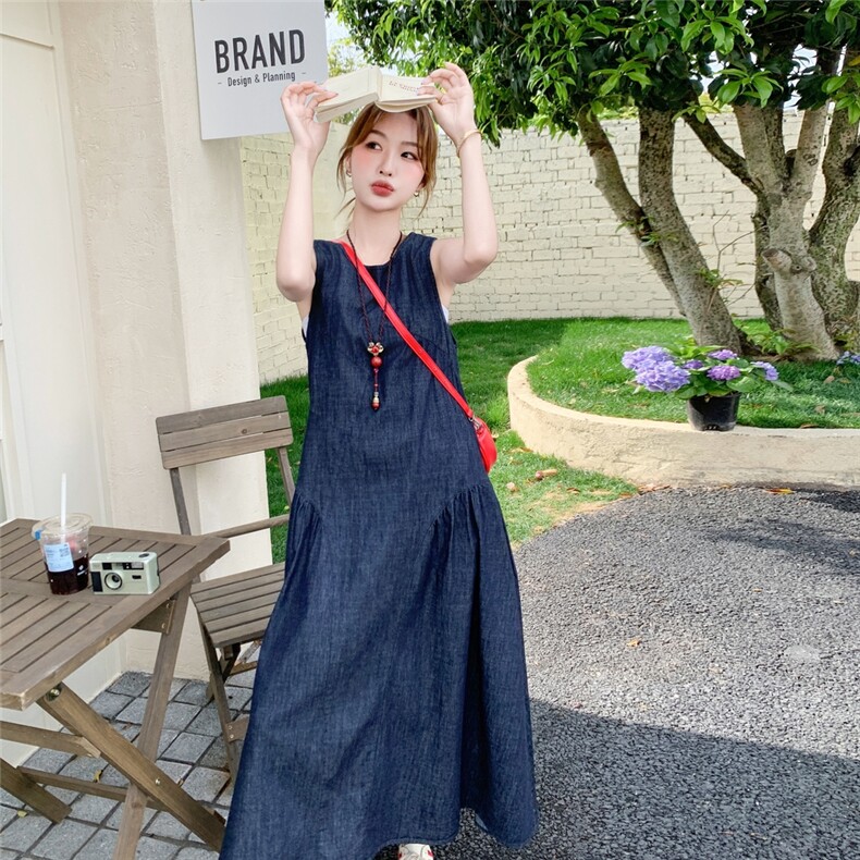 法式气质牛仔背心连衣裙女2025新款夏季氛围感甜美休闲高级感长裙,女装连衣裙,2C087