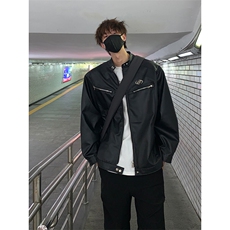 美式复古夹克PU皮宽松休闲上衣春秋季百搭皮衣外套HY642TP88，男装夹克，电商A102B