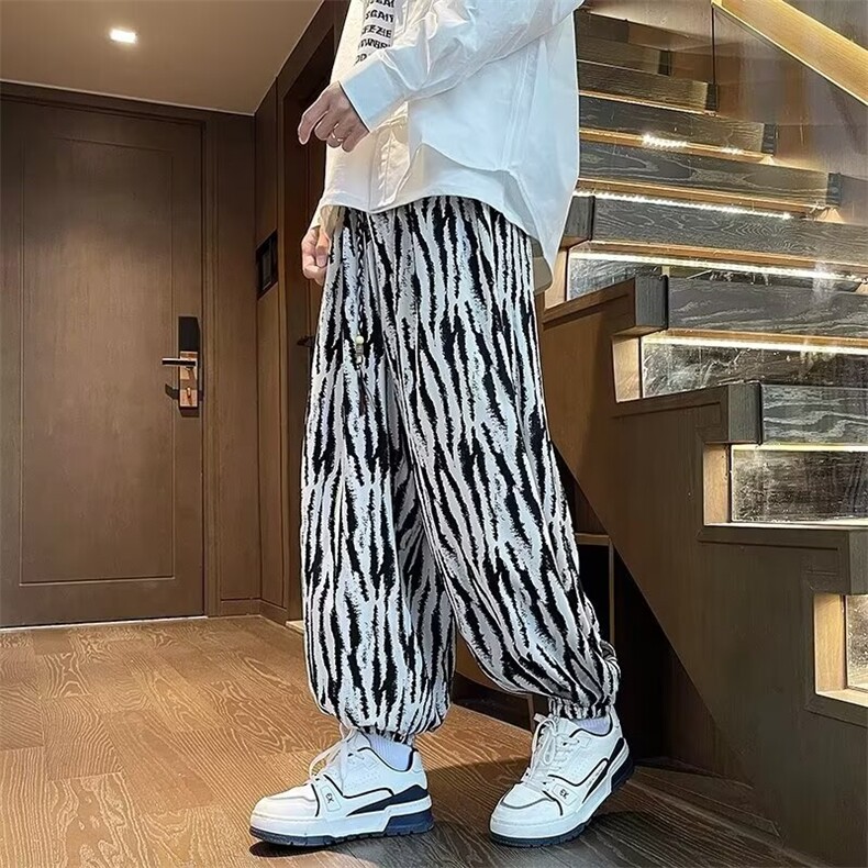 大码水墨扎染秋季休闲长裤子男女潮宽松高级感束脚灯笼裤X903/P35,男装休闲裤,星座506