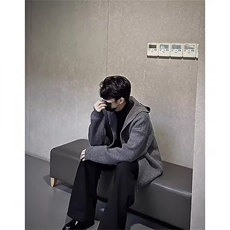 灰色连帽拉链毛衣男开衫秋冬季cleanfit慵懒风休闲复古针织衫，男装针织衫/毛衣，四季星座505