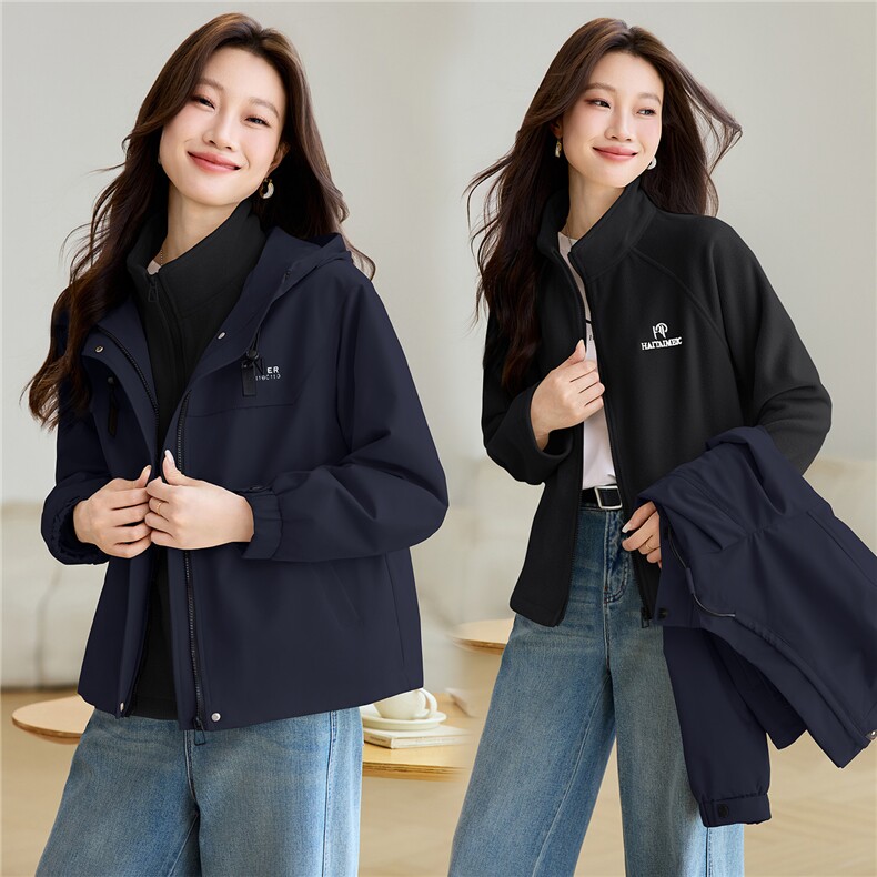 2026年春季派克服可拆卸两件套摇粒绒内胆外套冲锋衣,女装派克服,简韵佳