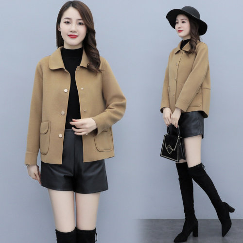 2021秋季时尚简约大方气质优雅高支纯羊毛短款双面羊绒品质外套，女装双面呢大衣，媚琳依坊