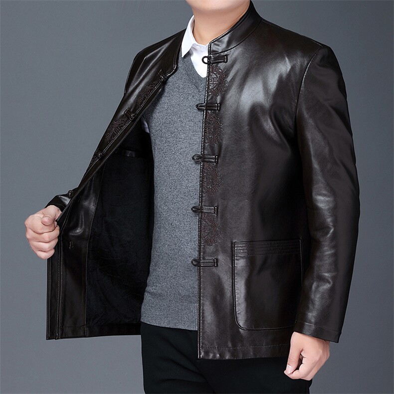 AN9131钱塘2020-3秋冬新款中老年男士商务休闲唐装皮衣外套P150,男装皮衣,钱塘207-3