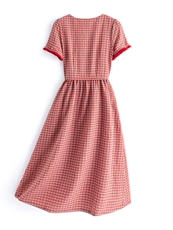 淑女风格纹连衣裙女春夏收腰显瘦中长裙格子裙子，女装连衣裙，水衣源